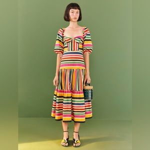NWT FARM Rio RAINBOW STRIPES MIDI DRESS
